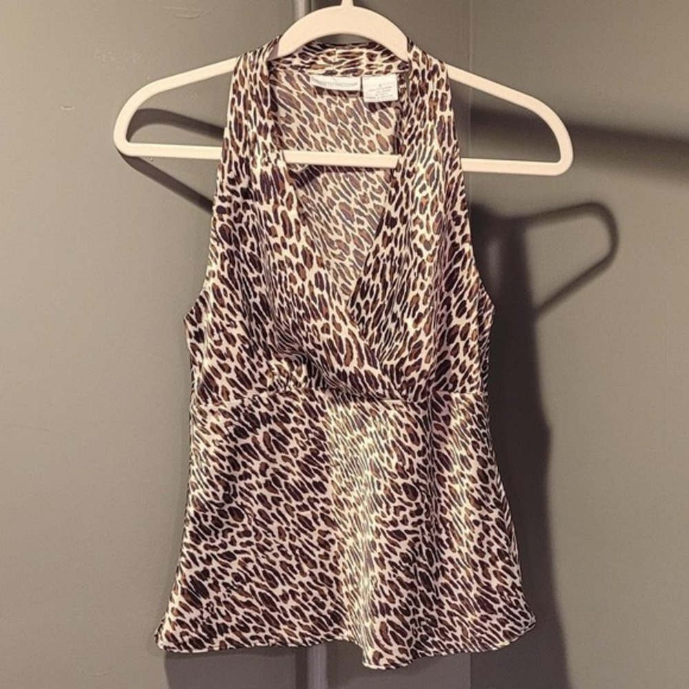 Worthington Women's Vntg Satin Leopard Print Babydoll Sleeveless Blouse Size 8
